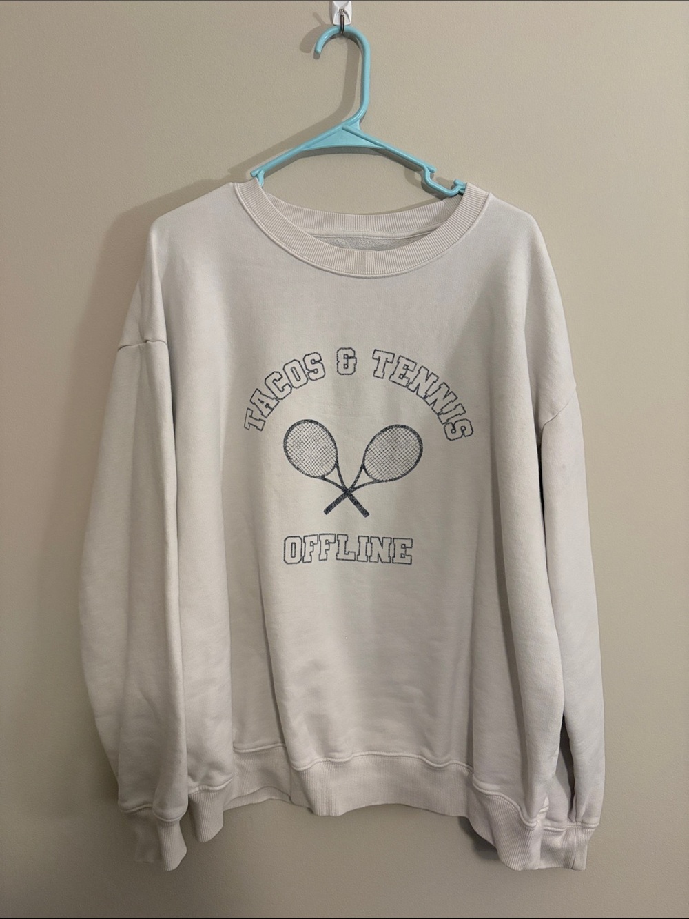 aerie Cream Graphic 'Tacos & Tennis Offline' Sweatshirt